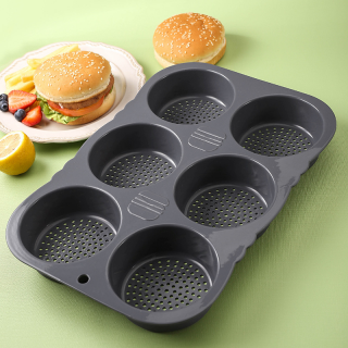 Silicone hamburger mold, new home bread mold, cake perforated bread baking pan mold, high-temperature resistant.