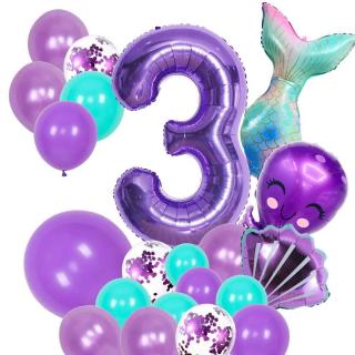 Purple digital aluminum film balloons Birthday party decoration background set 40 