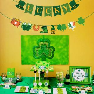 St. Patrick's Day Pull flag Irish Festival theme party decoration Pull flower clover LUCKY pull flag