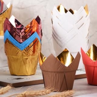 Gold and silver tulip cupcake topper Hat Cup Flame cup Muffin cake cupholder disposable greaseproof paper holder