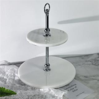 White marble 2-layer tin alloy layered cake display stand