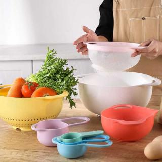 Rainbow Kitchenware bowl 8-piece set, plastic water filter, baking flour sieve, mixing measuring cup, salad bowl, washing vegetable and fruit basin set