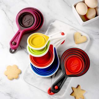 Silicone folding measuring spoon, measuring cup, extendable measuring spoon with engraving, 4-piece set, extendable DIY baking tool