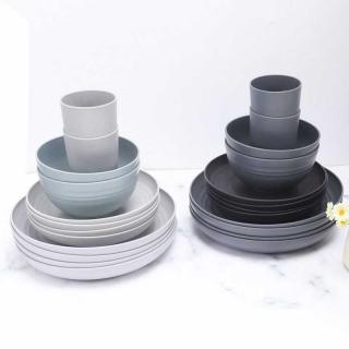 Wholesale of cross-border wheat straw bowls, plates and cups for 4 and 6 people, household spoons, forks, chopsticks and tableware, portable gifts