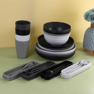 Cross-border wheat straw plate, bowl, cup and tableware set, home dining plate, rice bowl, water cup, knife, fork, spoon tableware set and gift