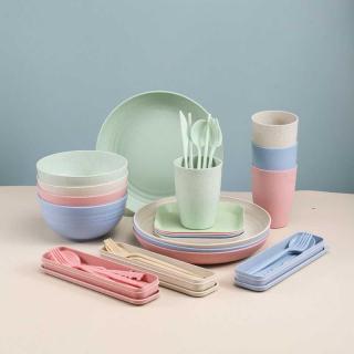 Amazon wheat straw household soup bowls, water cups, tableware, outdoor portable bowls, plates, tableware sets, factory direct sales